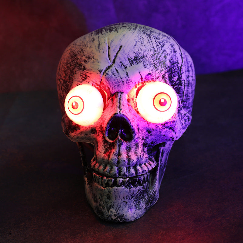 Convex Eye Bead Skull Halloween LED decoration with round glowing eyeball-style light-up eyes