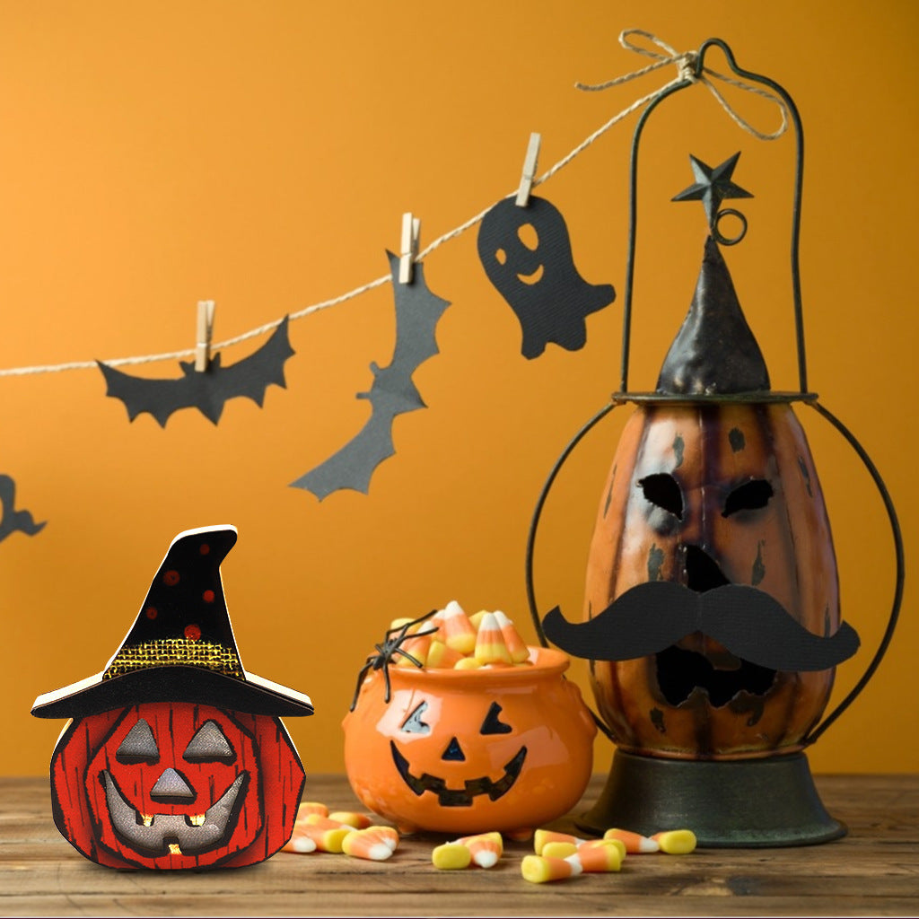 Rustic Wooden Pumpkin Halloween Lamp
