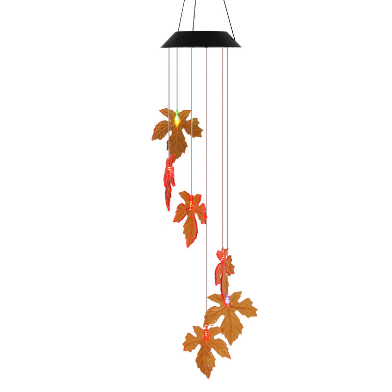 Solar-powered LED maple leaf wind chime for Halloween garden decor