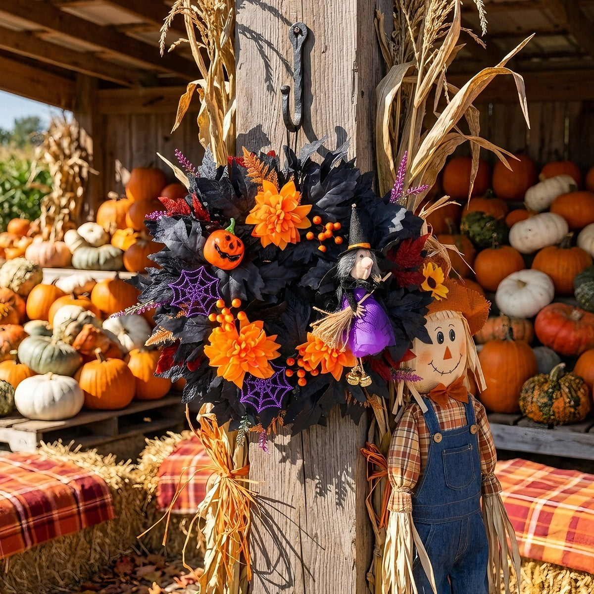 Witch's Pumpkin Halloween Front Door Wreath