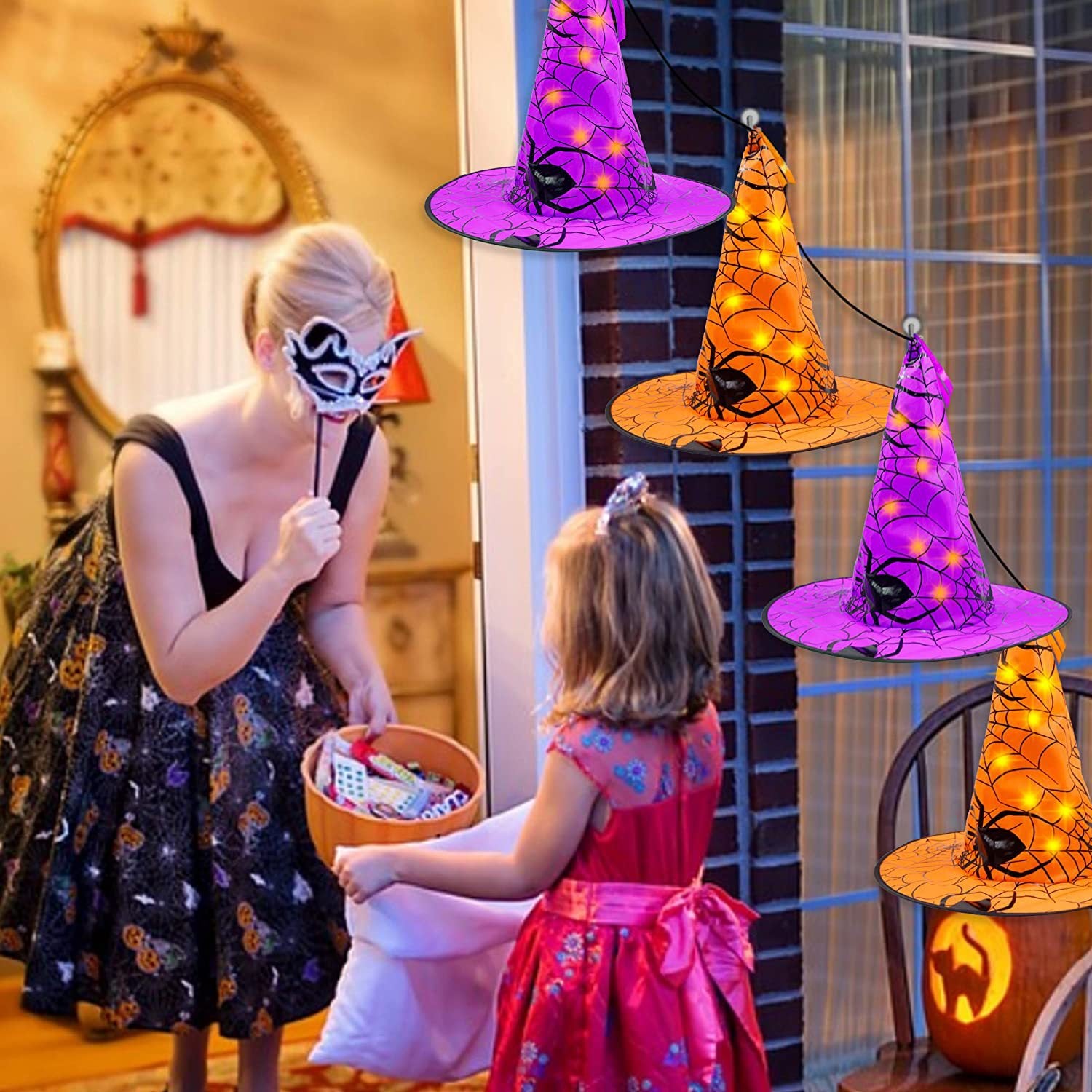 Light-Up Spider Witch Hat - Halloween LED Costume Accessory